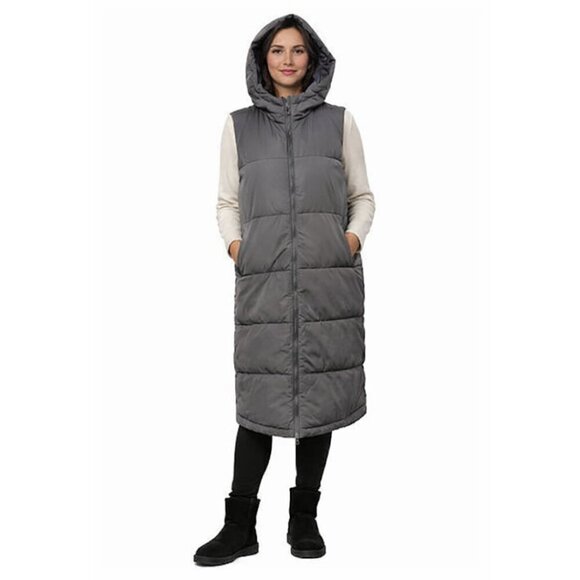 Only Jackets & Blazers - 🖤 ONLY Charcoal Hooded Long Puffer Vest – XS